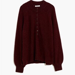 Madewell Pembury Henley Mockneck Sweater, Size M, Heather Burgundy